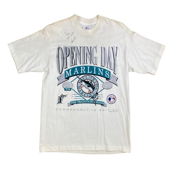 Vtg Florida Marlins Inaugural Season 1993 T-Shirt Mens L Walt Weiss Signed NOS - Picture 1 of 13
